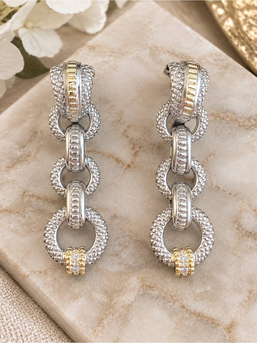 Judith Ripka JR TWO 18K 925 Diamond Sterling Silver Drop Earrings